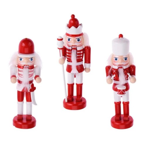 Pendente schiaccianoci in legno set 3 pezzi H12 cm bianco rosso