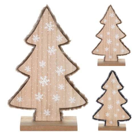 Decorazione natalizia alberello di Natale in legno con pelo H30 cm assortito H&S Collection