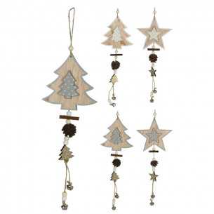 Pendente natalizio in legno albero stella H12 cm assortito H&S Collection