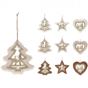 Pendente natalizio in legno con pelliccia H13 cm assortito H&S Collection