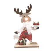 Renna natalizia in legno con luce LED H30 cm assortito