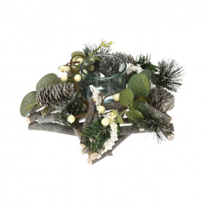 Portacandela natalizio con pigne e bacche Ø 25 cm 1 fuoco Tealight H&S Collection