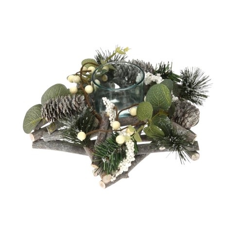 Portacandela natalizio con pigne e bacche Ø 25 cm 1 fuoco Tealight H&S Collection