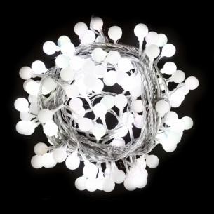 Luci di Natale cavo trasparente 100 sfere opache bianco giaccio con giochi di luce Prequ