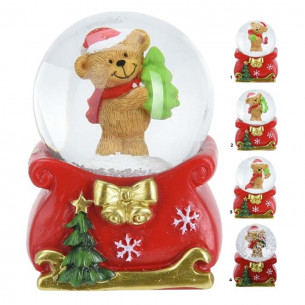 Palla di vetro con neve e orsetto natalizio H6 cm assortito