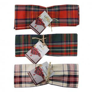 Runner natalizio Scott tartan con filo lurex oro e nappe 40x145 cm