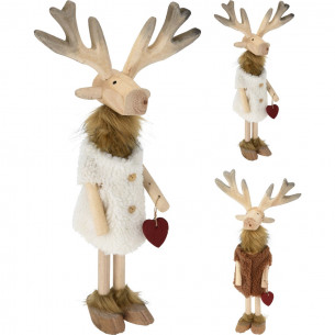 Renna natalizia in legno con cappotto 31x10xh49 cm assortito