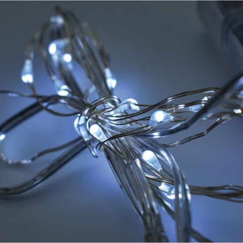Luci di Natale a batteria cavo metallico 20 nano LED bianco ghiaccio luce fissa 2 m Prequ