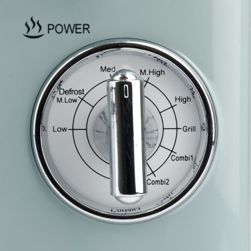 Forno a microonde con cottura combinata Girmi FM21 700W verde dettaglio manopola potenza
