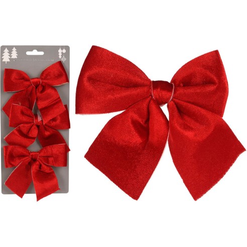 Confezione fiocco natalizio in velluto rosso 3 pezzi
