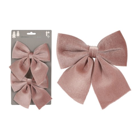 Confezione fiocco natalizio in velluto rosa 2 pezzi