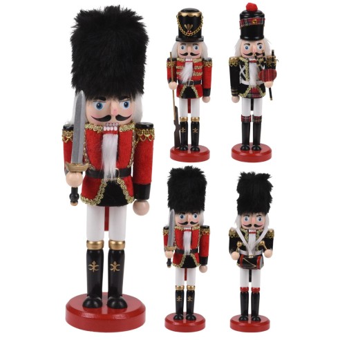 Schiaccianoci in legno soldato natalizio rosso nero H38 cm assortito