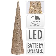 Albero di Natale cono in rafia con luce LED H80 cm glitter oro