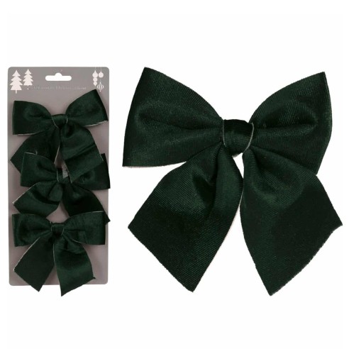 Confezione fiocco natalizio in velluto verde 3 pz