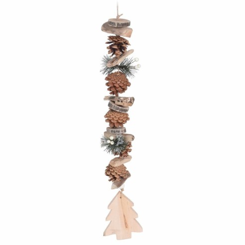 Pendente natalizio in legno naturale con pigne H55 cm albero