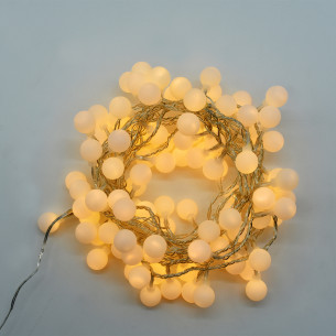 Luci di Natale cavo trasparente 100 sfere opache bianco caldo con giochi di luce 5 m Prequ