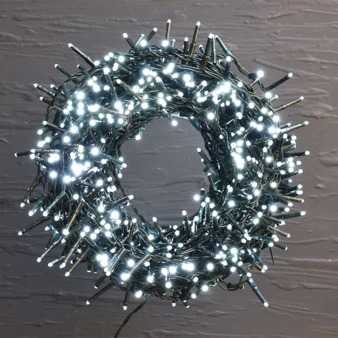 Luci di Natale cavo verde 800 micro LED bianco freddo con memory giochi luce 16 m Prequ