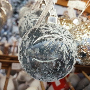 Pallina di Natale sfera in vetro con stelle e fiocchi Ø 8 cm assortito H&S Collection 2