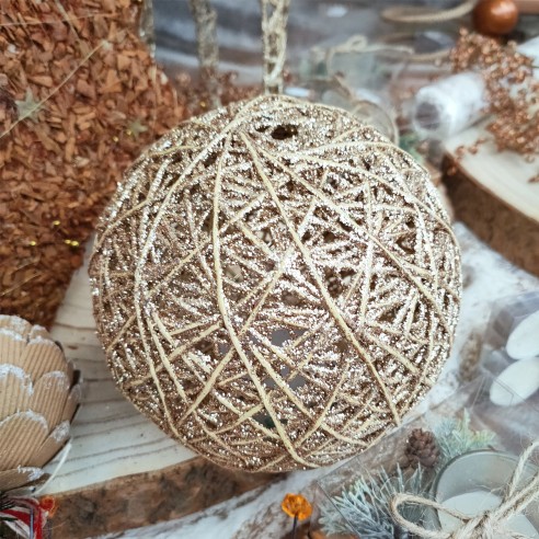 Sfera rafia Ø 15 cm con luce LED oro