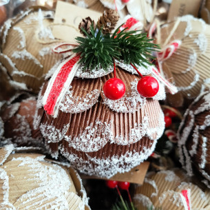Pallina di Natale sfera pigna in cartone Ø 8 cm assortito H&S Collection 2