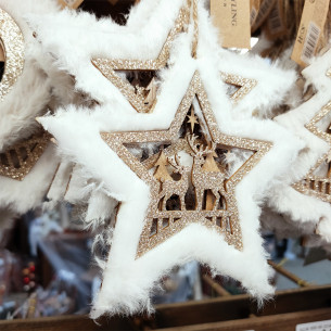 Pendente natalizio in legno con pelliccia H13 cm assortito H&S Collection 2