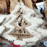 Pendente natalizio in legno con pelliccia H13 cm albero di Natale