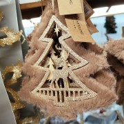 Pendente natalizio in legno con pelliccia H13 cm albero di Natale