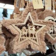 Pendente natalizio in legno con pelliccia H13 cm stella