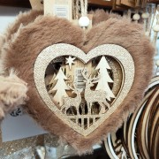 Pendente natalizio in legno con pelliccia H13 cm cuore