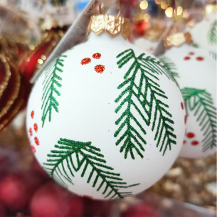 Pallina di Natale sfera in vetro rosso/bianco Ø 8 cm assortito H&S Collection 2