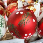 Pallina di Natale sfera in vetro rosso/bianco Ø 8 cm