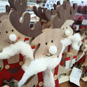 Renna natalizia in legno con luce LED H19 cm assortito 2