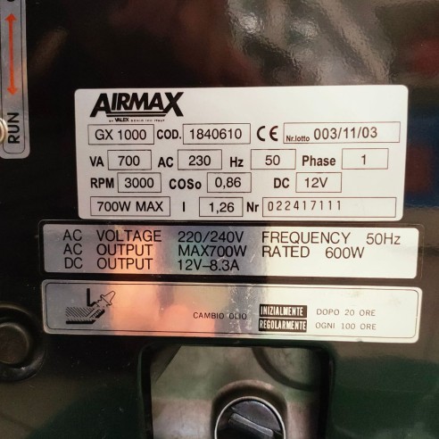 Generatore silenziato a benzina GX1000 etichetta