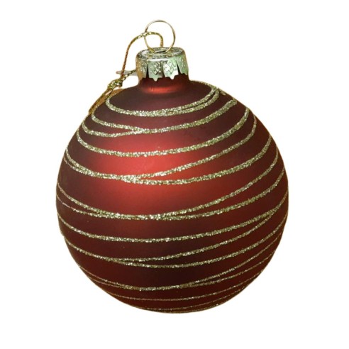 Pallina di Natale sfera in vetro rosso con glitter Ø 8 cm Domus