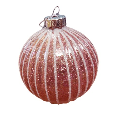 Pallina di Natale sfera in vetro rosa righe bianche Ø 8 cm Domus