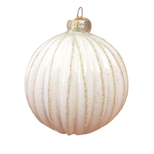Pallina di Natale sfera in vetro bianco righe oro Ø 8 cm Domus
