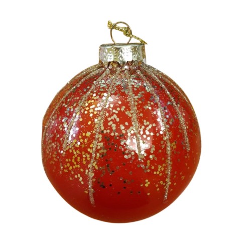 Pallina di Natale sfera in vetro rosso glitter oro Ø 8 cm Domus