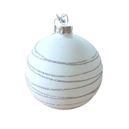 Pallina di Natale sfera in vetro bianco con glitter argento Ø 8 cm Domus