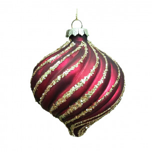 Pallina di Natale sfera in vetro a goccia rosso righe dorate Ø 8 cm Domus