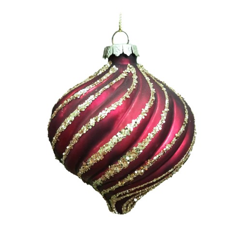Pallina di Natale sfera in vetro a goccia rosso righe dorate Ø 8 cm Domus