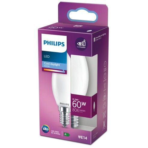 Lampadina Candela 6,5 W 60 W E14 806 lm 6500 K Philips
