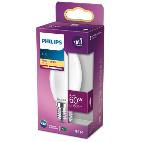 Lampadina Candela 6,5 W 60 W E14 806 lm 2700 K Philips