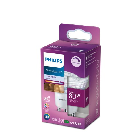 Faretto LED dimmerabile 6,2 W 80 W GU10 575 lm 4000 K Philips