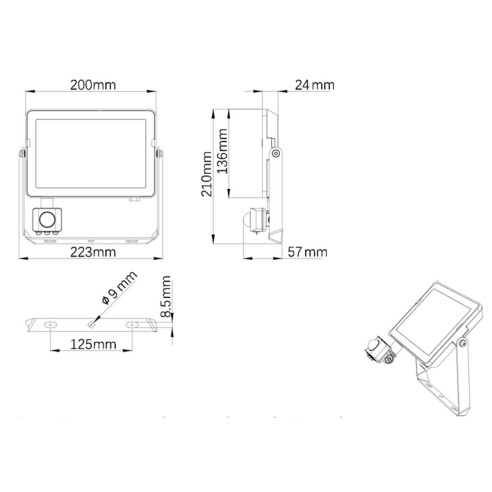 Proiettore Faretto LED 50 W LED Nero 4000 K 4750 lm Philips misure