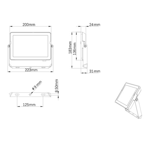 Proiettore Faretto LED 50 W LED Nero 4000 K 4750 lm Philips misure
