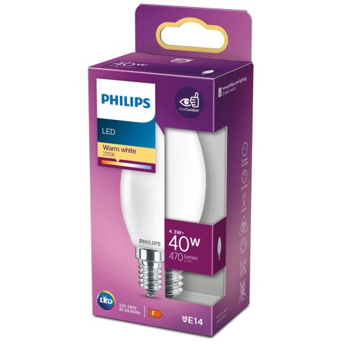 Lampadina a candela 4,3 W 40 W E14 470 lm 2700 K Philips box
