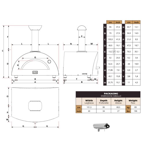 Forno a legna 2 pizze Moderno grigio Alfa Forni misure
