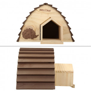 Casetta per ricci in legno, rifugio per porcospini da giardino 2