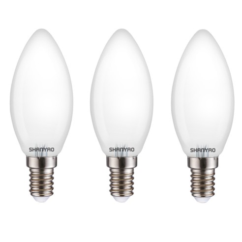 Lampadina a candela smerigliata C37 4 W 40W E14 452 lm 4000 K vetro 3 pz Shanyao