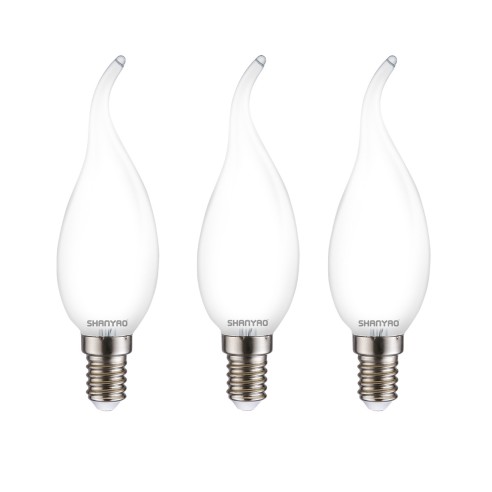 Lampadina candela smerigliata C37F 4 W 40W E14 452 lm 4000 K vetro 3 pz Shanyao